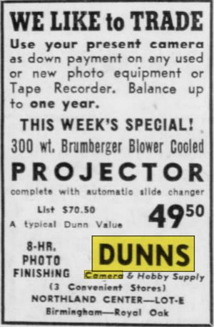 Dunns Camera - Jan 1955 Ad